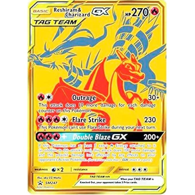 rayihni ORIGINAL POKEMON CARDS JUMBO XXL, CARDS GX, V, EX, EXTRA NEAR MINT PROTECTION, PROMO CARD IN ENGLISH (RESHIRAM & CHARIZARD GX SM247) - Image 1
